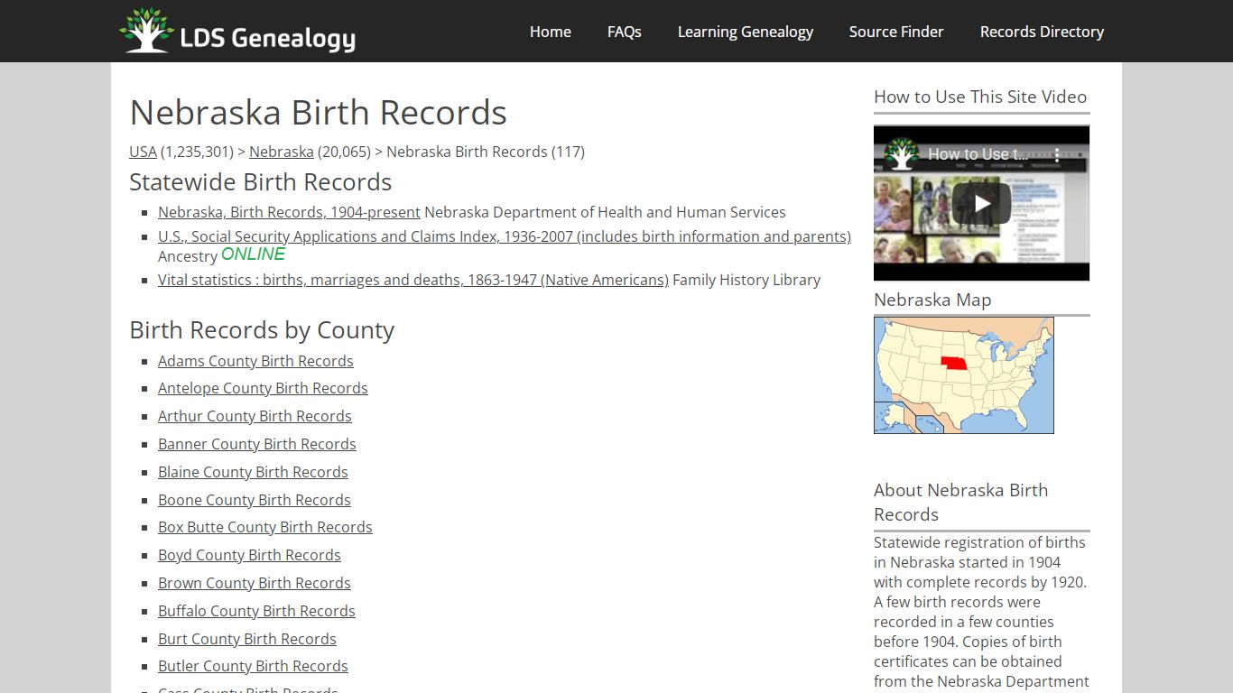 Nebraska Birth Records - LDS Genealogy