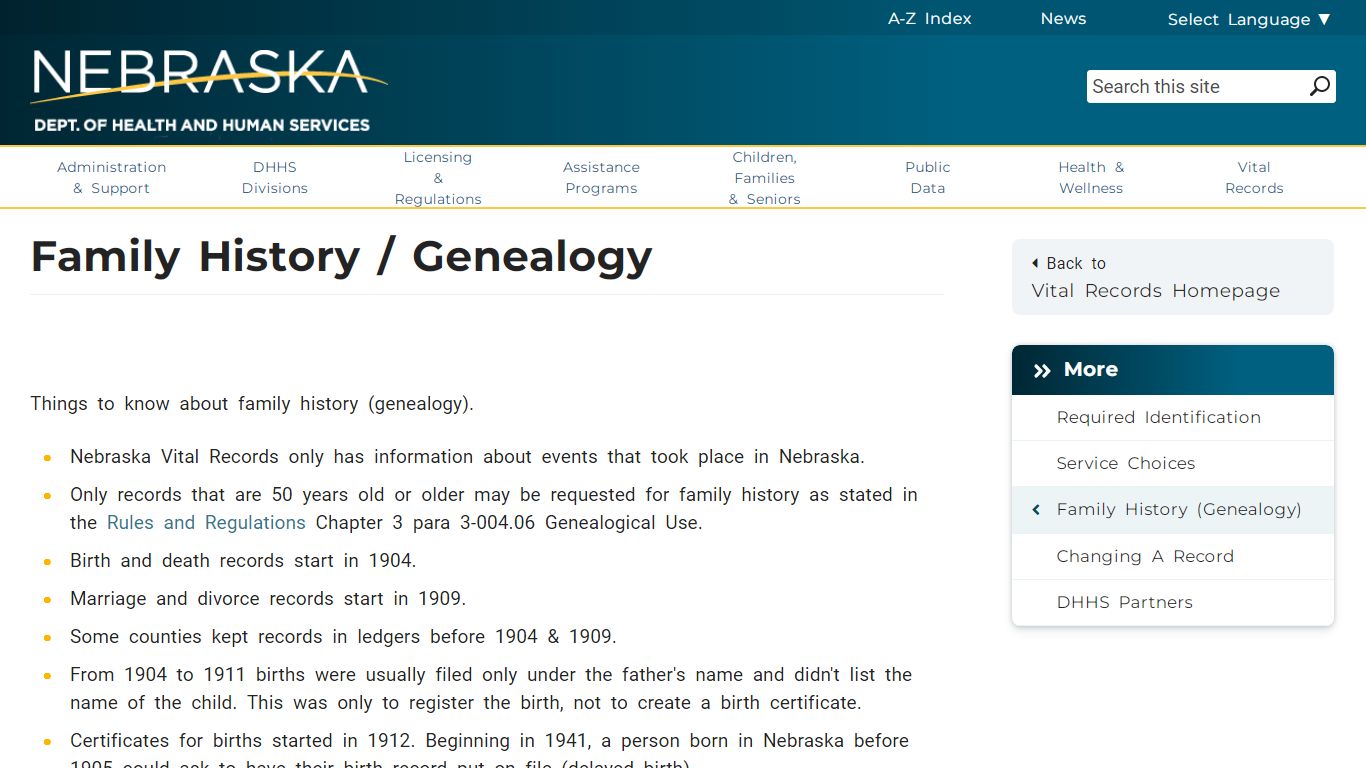 Family History / Genealogy - Nebraska Department of Health ...